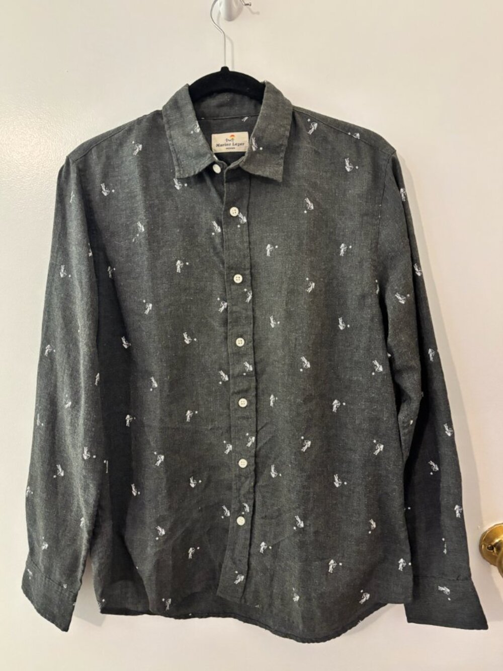 Marine Layer Men's Medium Long Sleeve Gray Button Down with Archer Pattern
